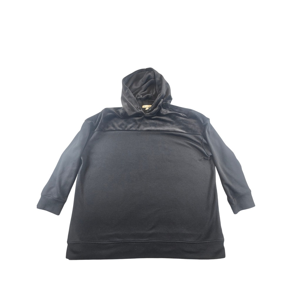 Prologue Mens XXL Black Mixed Media Velvet Yoke Pullover Hoodie Sweatshirt 0216